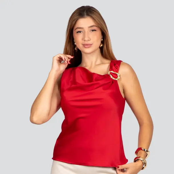 Regata Feminina Acetinada Decote Degagê Com Aviamento .52221 Vermelho