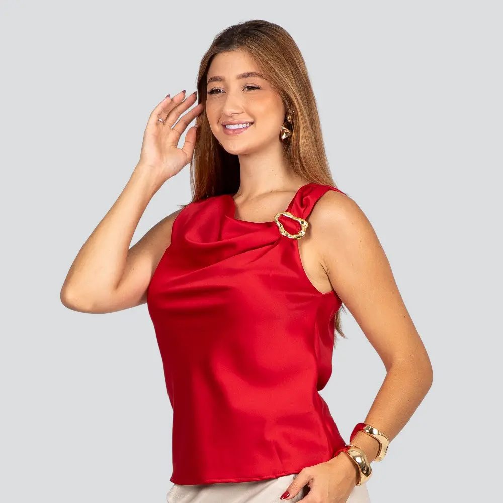 Regata Feminina Acetinada Decote Degagê Com Aviamento .52221