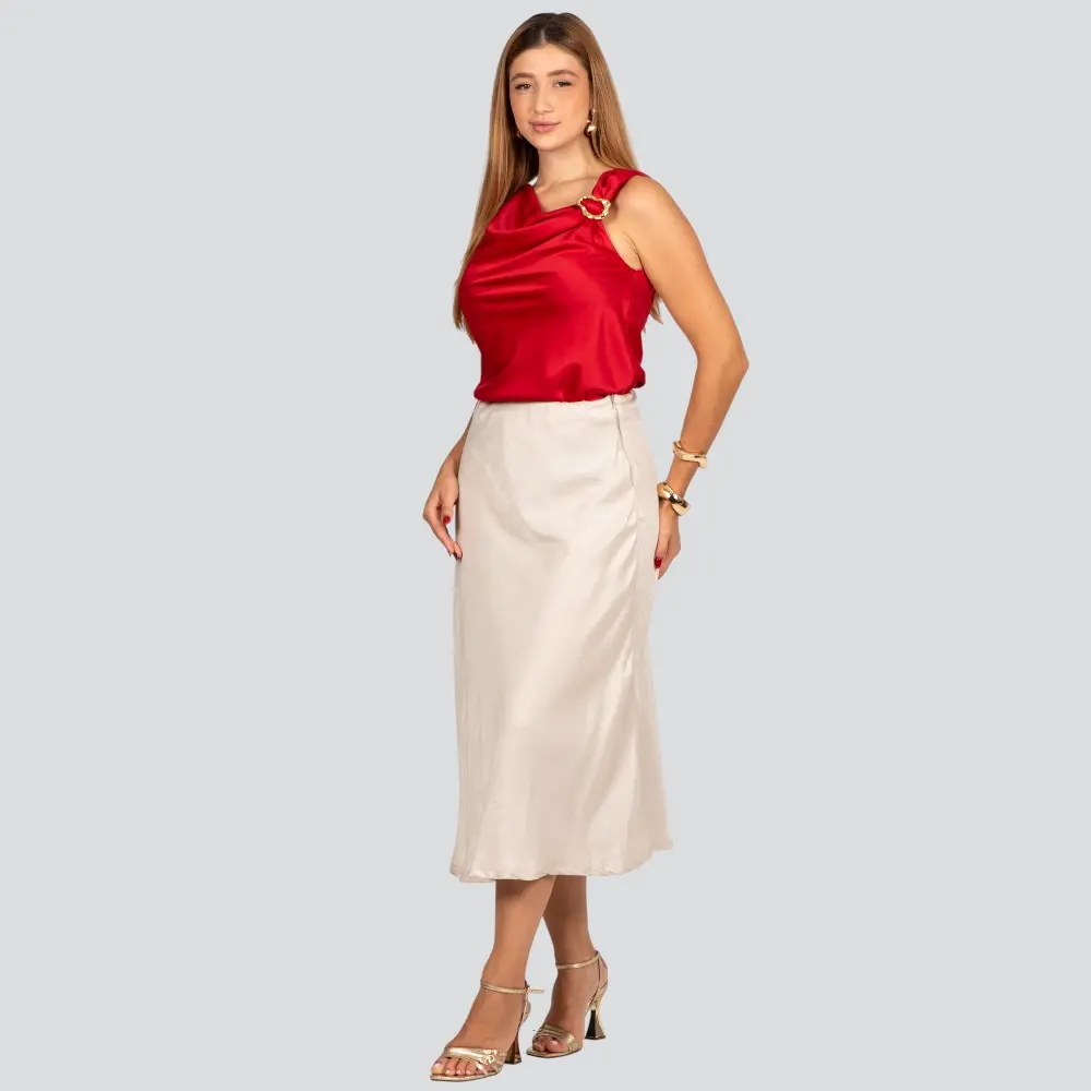 Regata Feminina Acetinada Decote Degagê Com Aviamento .52221