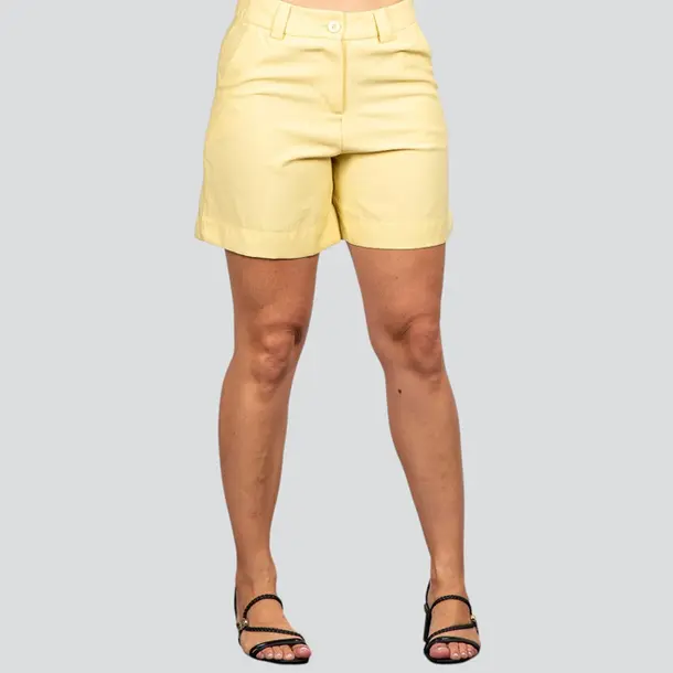 Bermuda Feminina Alfaiataria com Bolso Nervuras .52287 Amarelo Manteiga