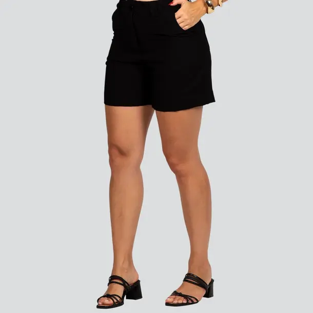 Bermuda Feminina Alfaiataria com Bolso Nervuras .52287 Preto
