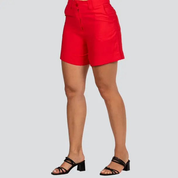 Bermuda Feminina Alfaiataria com Bolso Nervuras .52287 Vermelho