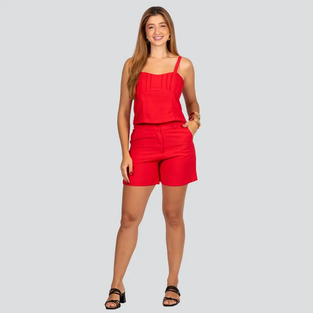 Bermuda Feminina Alfaiataria com Bolso Nervuras .52287