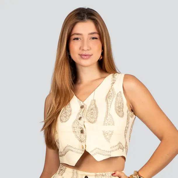 Colete Feminino em Linho com Bordado Lurex .A2928C Amarelo