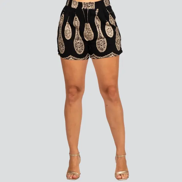 Shorts Feminino em Linho com Bordado Lurex .A2928S Preto