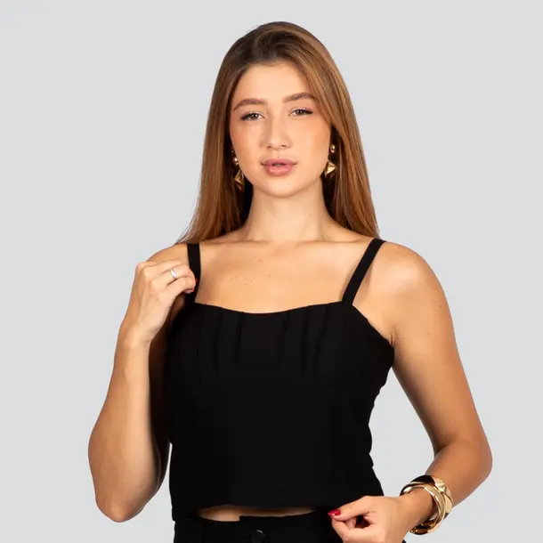 Regata Feminina com Alça Regulável e Nervuras no Busto .52288 Preto
