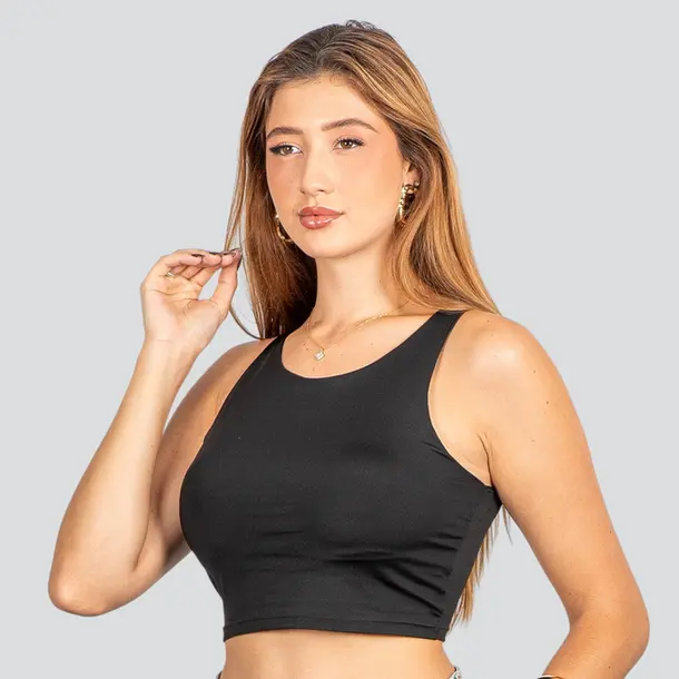 Cropped Feminino Poliamida Alça Média .119-1 Preto