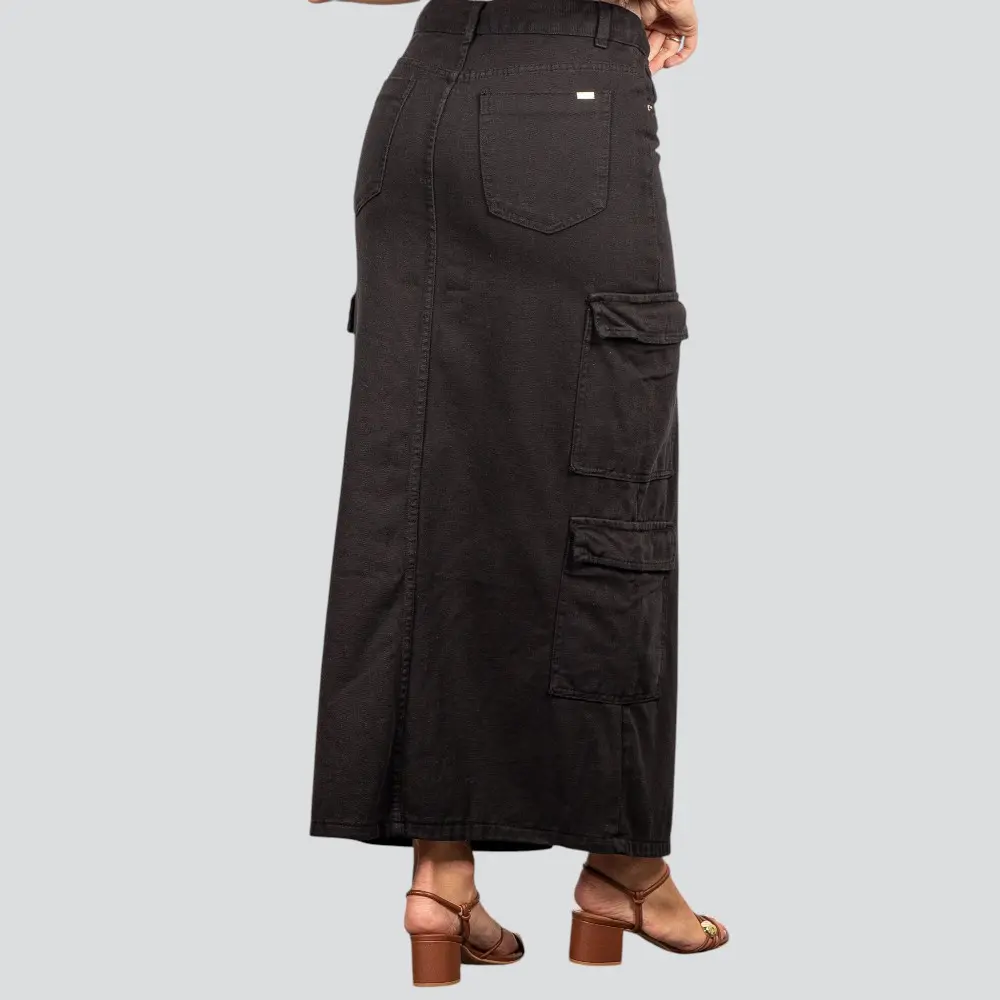 Saia Jeans Longa Cargo com Fenda Frontal .1661