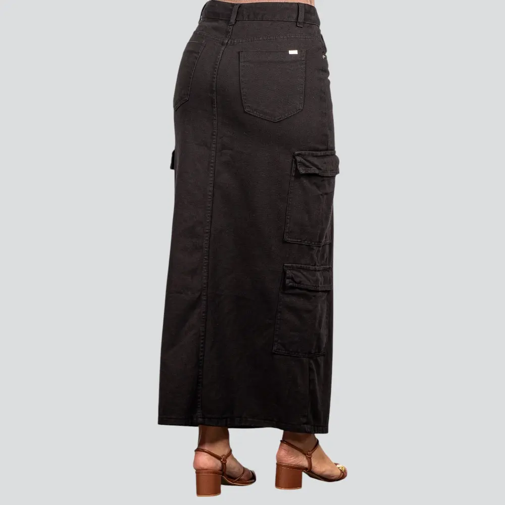 Saia Jeans Longa Cargo com Fenda Frontal .1661