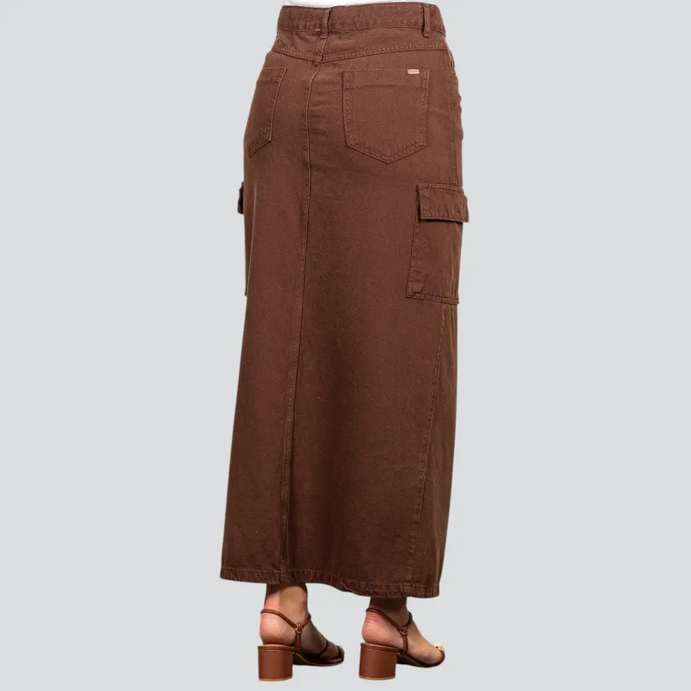 Saia Jeans Longa Cargo com Fenda Frontal .2596