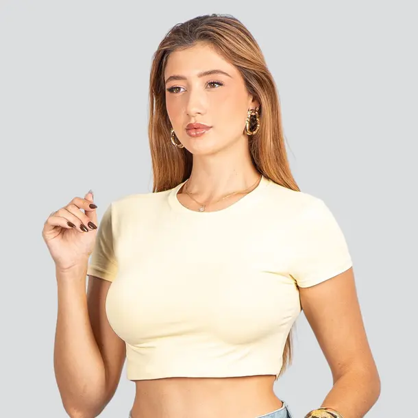 Cropped Feminino Manga Curta em Poliamida .5700 Amarelo