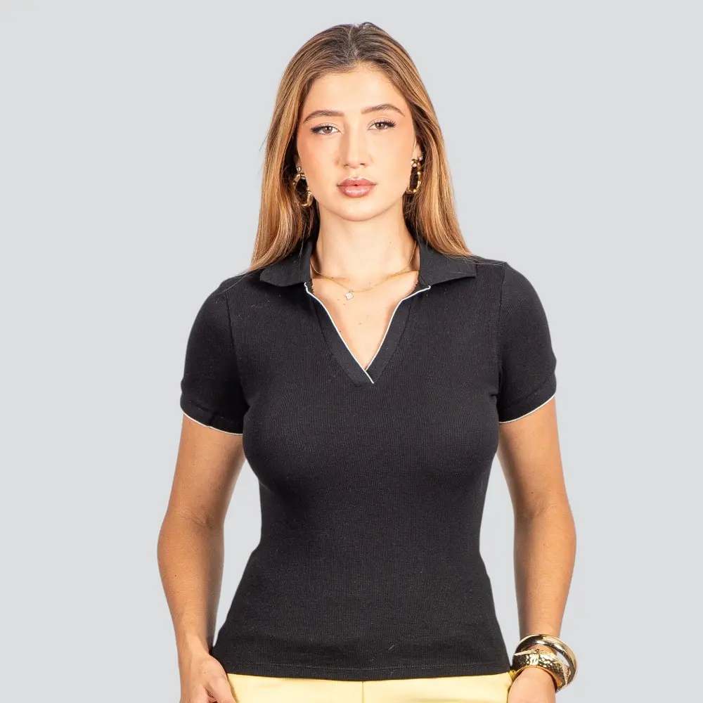 Blusa Polo Canelada Manga Curta .9009273