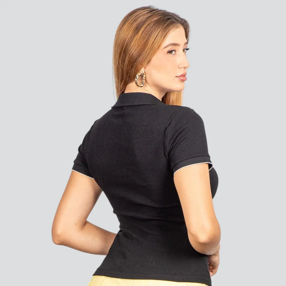 Blusa Polo Canelada Manga Curta .9009273