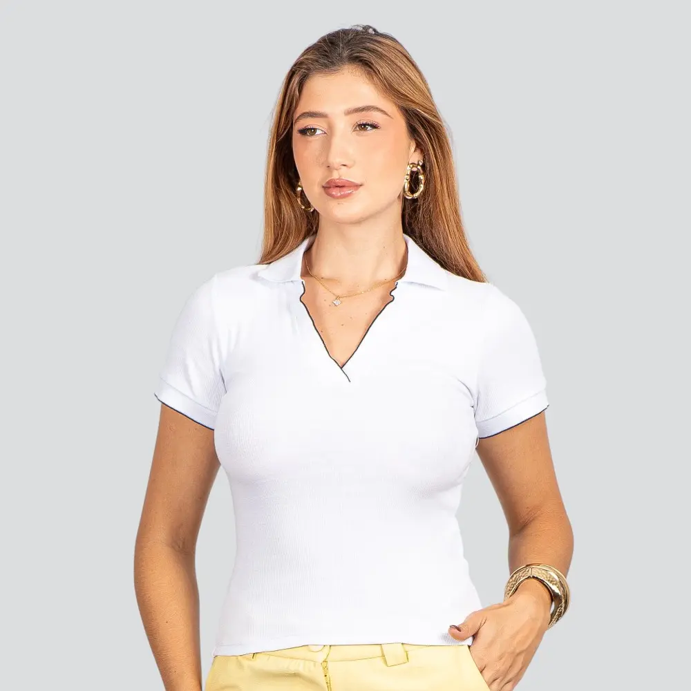 Blusa Polo Canelada Manga Curta .9009273
