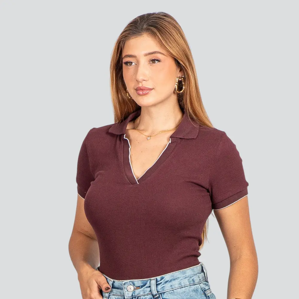 Blusa Polo Canelada Manga Curta .9009273