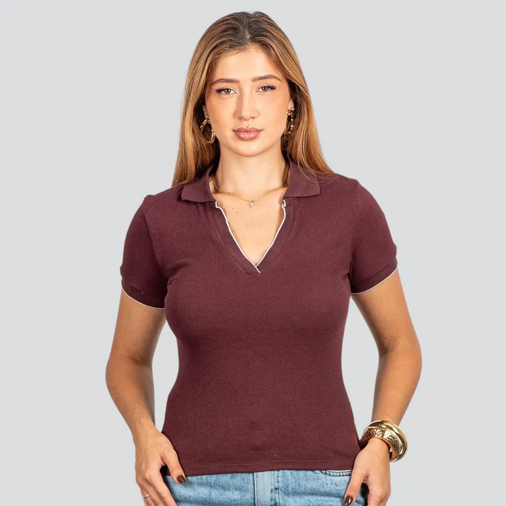 Blusa Polo Canelada Manga Curta .9009273