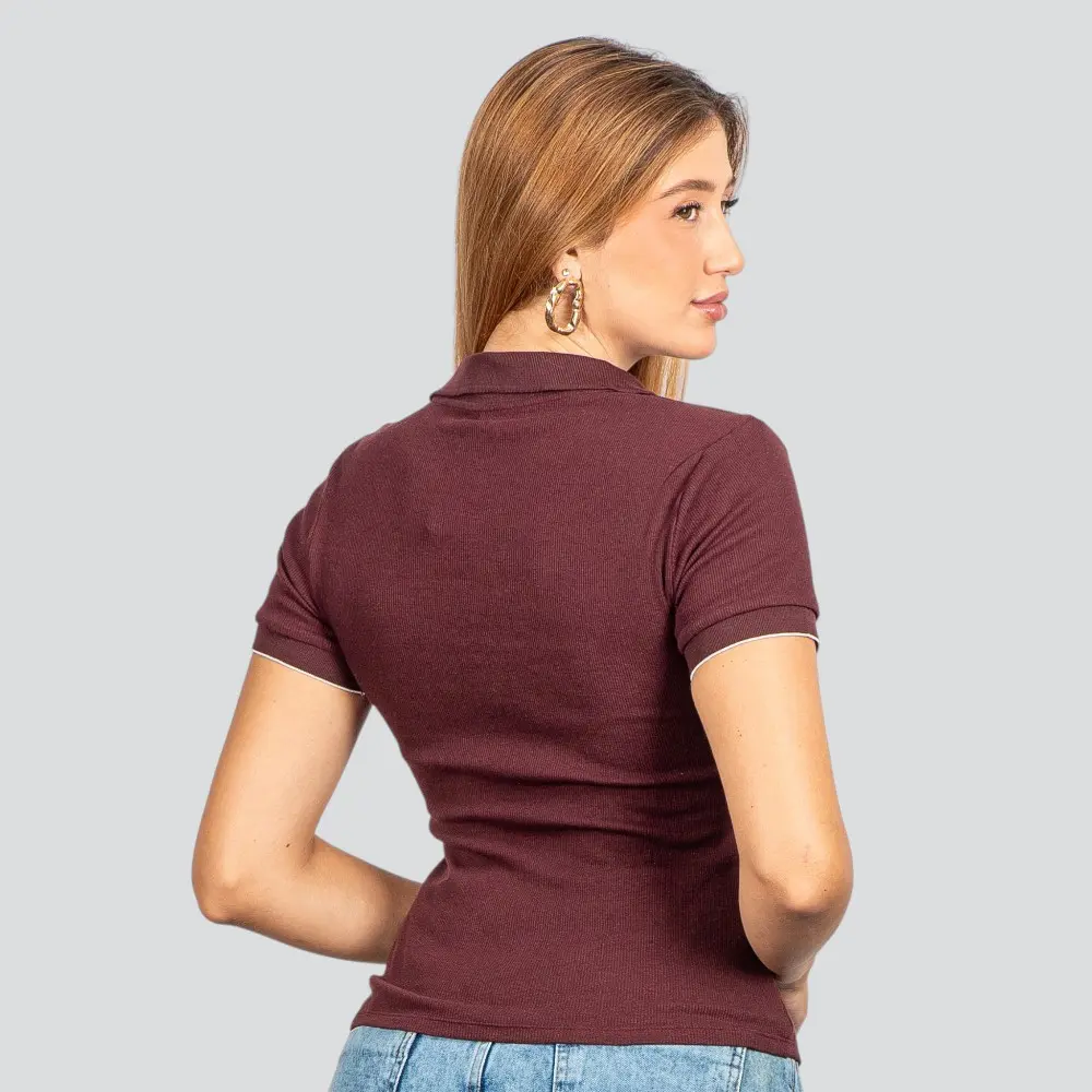 Blusa Polo Canelada Manga Curta .9009273