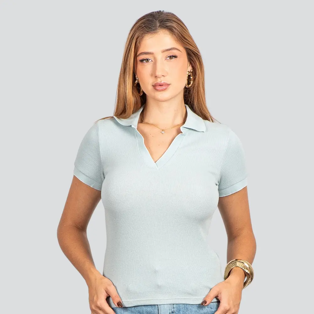 Blusa Polo Canelada Manga Curta .9009273