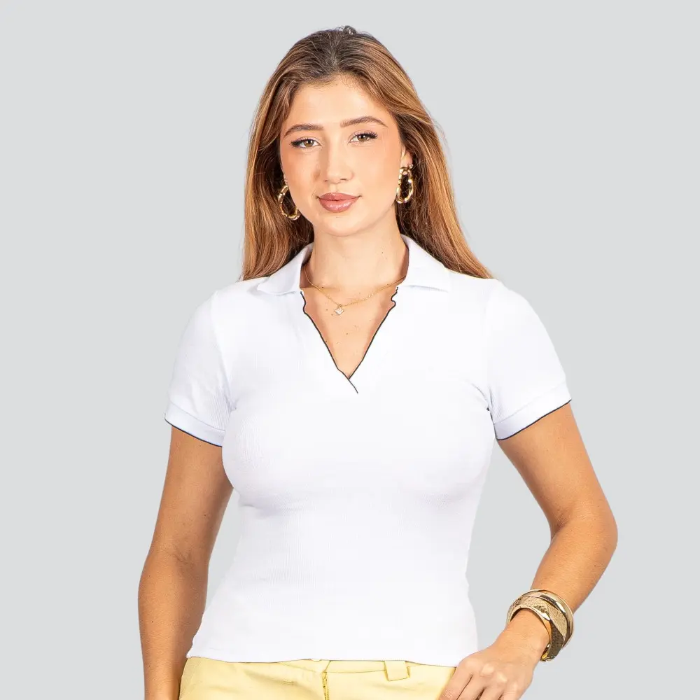 Blusa Polo Canelada Manga Curta .9009273