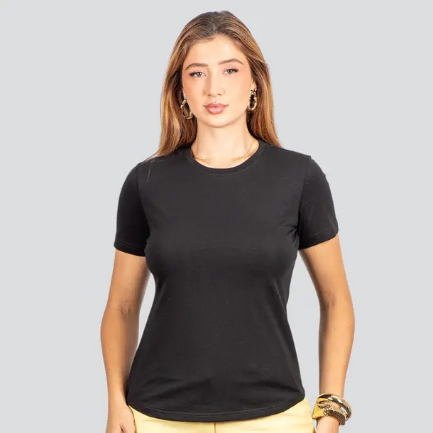Blusa Básica Manga Curta em Algodão .91009302 Preto
