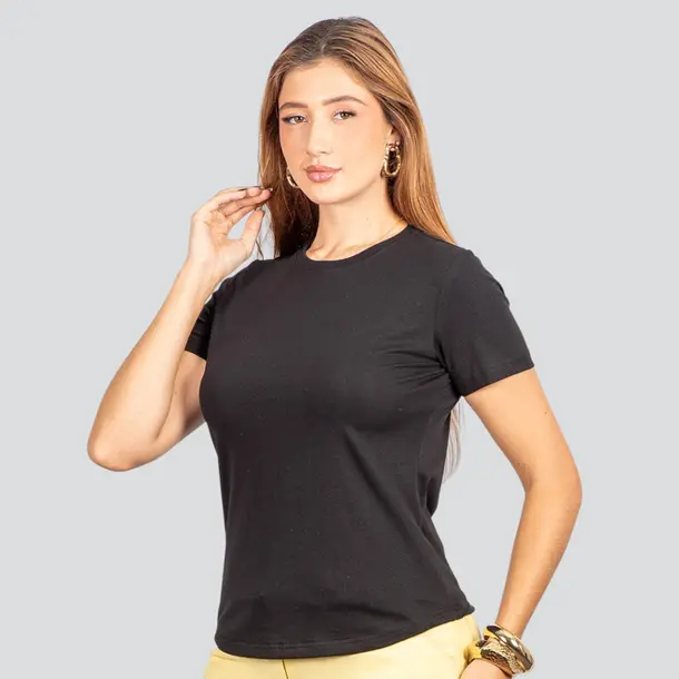 Blusa Básica Manga Curta em Algodão .91009302 Preto
