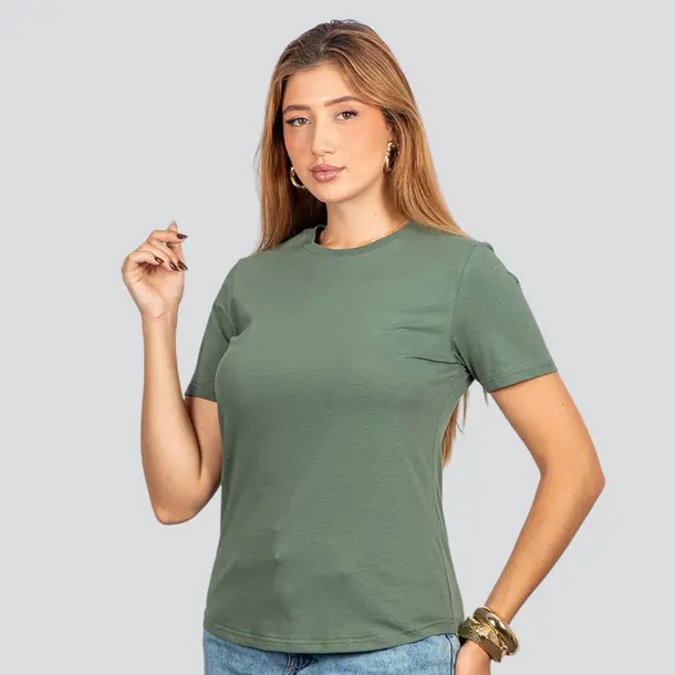 Blusa Básica Manga Curta em Algodão .91009302 Verde