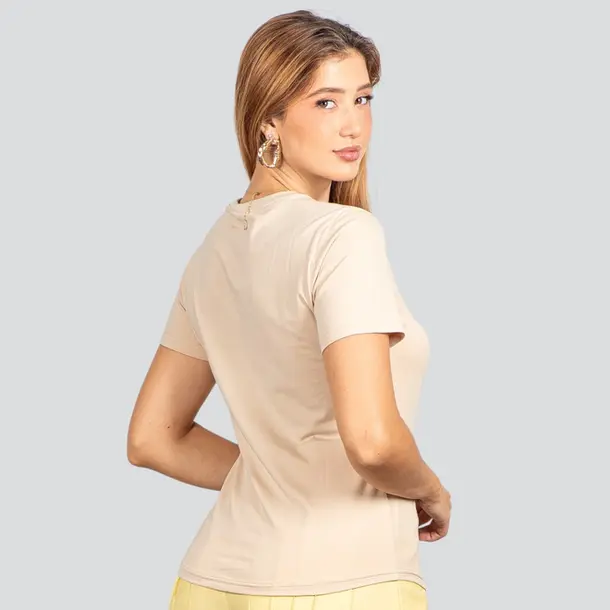 Blusa Básica Manga Curta em Algodão .91009302 Bege