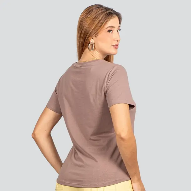 Blusa Básica Manga Curta em Algodão .91009302 Caqui