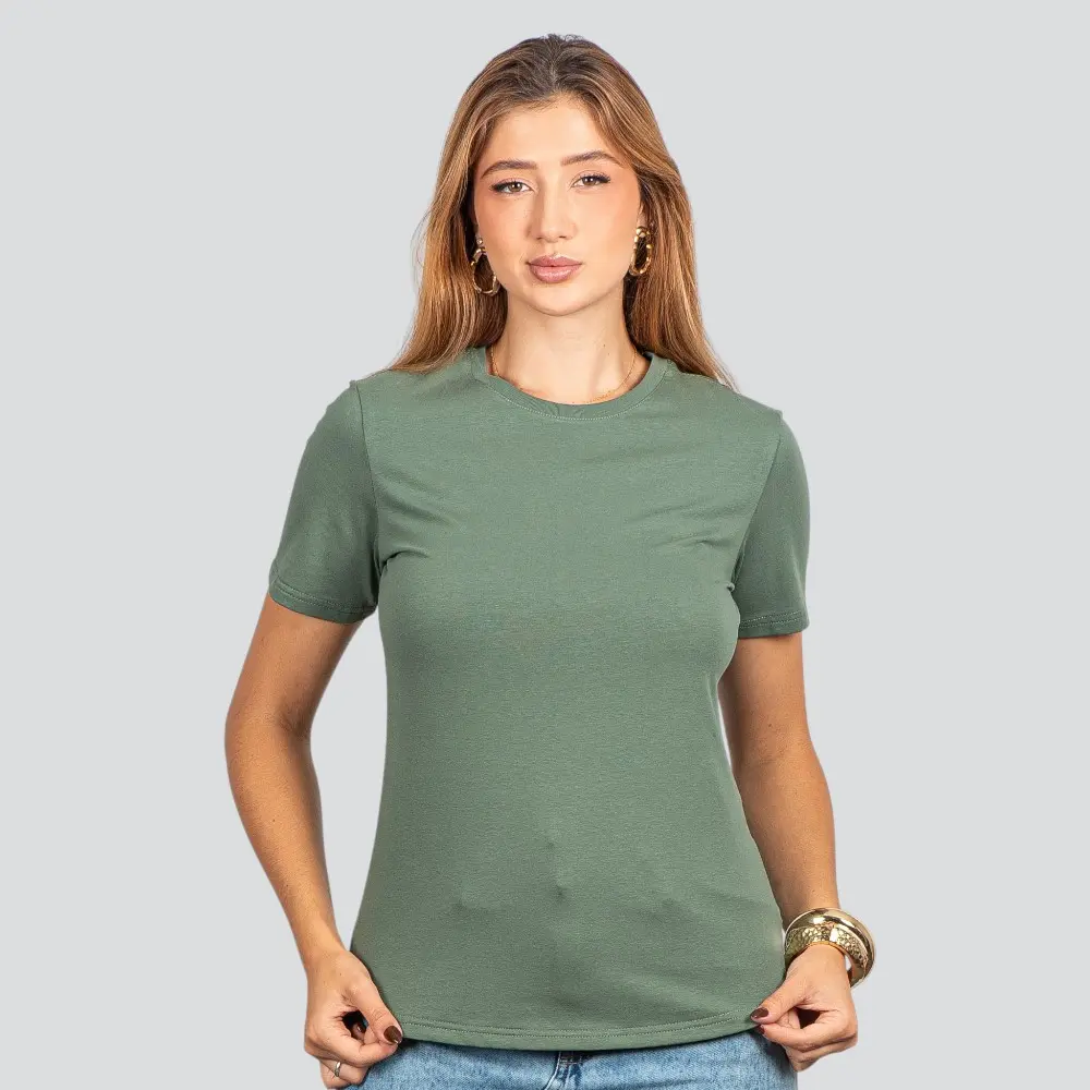 Blusa Básica Manga Curta em Algodão .91009302