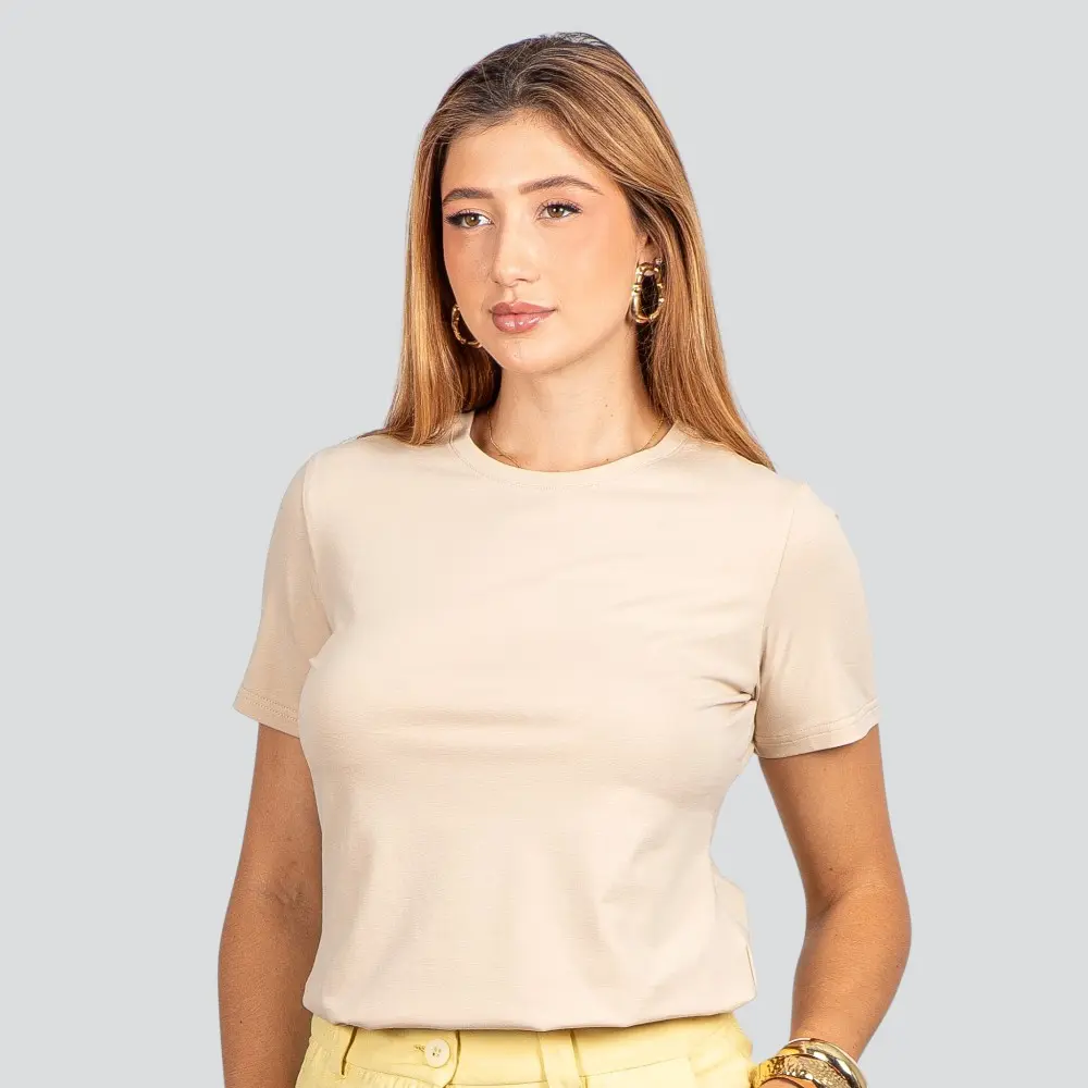 Blusa Básica Manga Curta em Algodão .91009302
