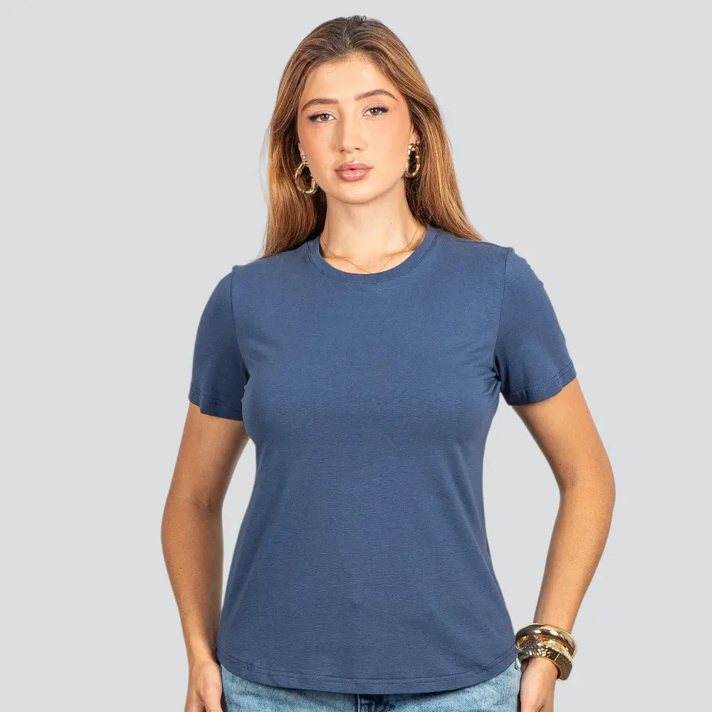Blusa Básica Manga Curta em Algodão .91009302