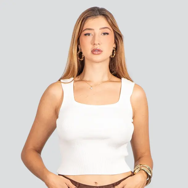 Regata Feminina Tricô Modal Alça Média .91009327 Branco