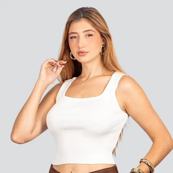 Regata Feminina Tricô Modal Alça Média .91009327 Branco