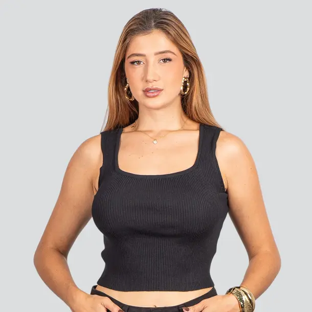 Regata Feminina Tricô Modal Alça Média .91009327 Preto