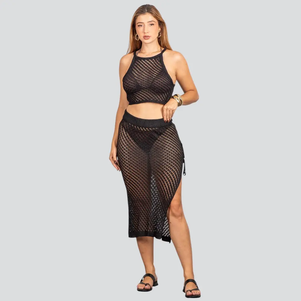 Saia Feminina Midi Crochê Com Fenda .FO97352S