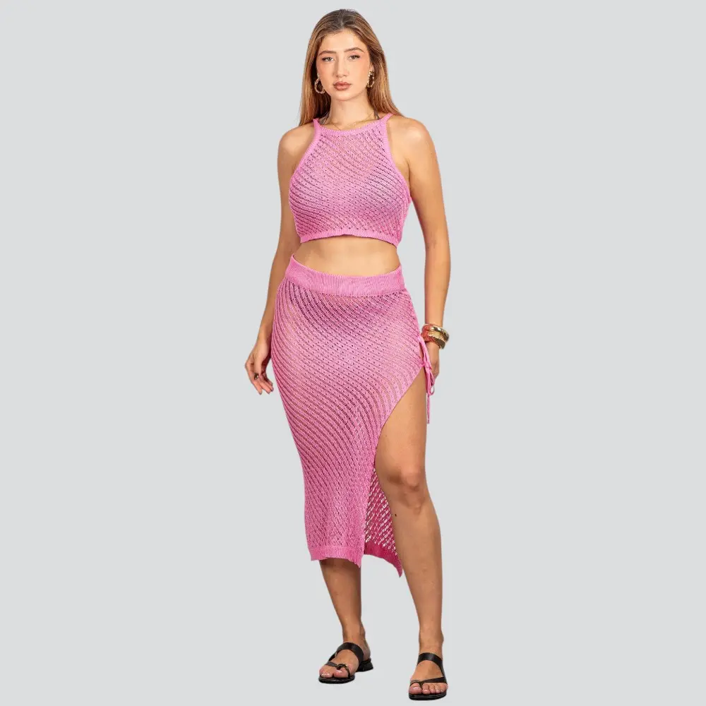 Saia Feminina Midi Crochê Com Fenda .FO97352S