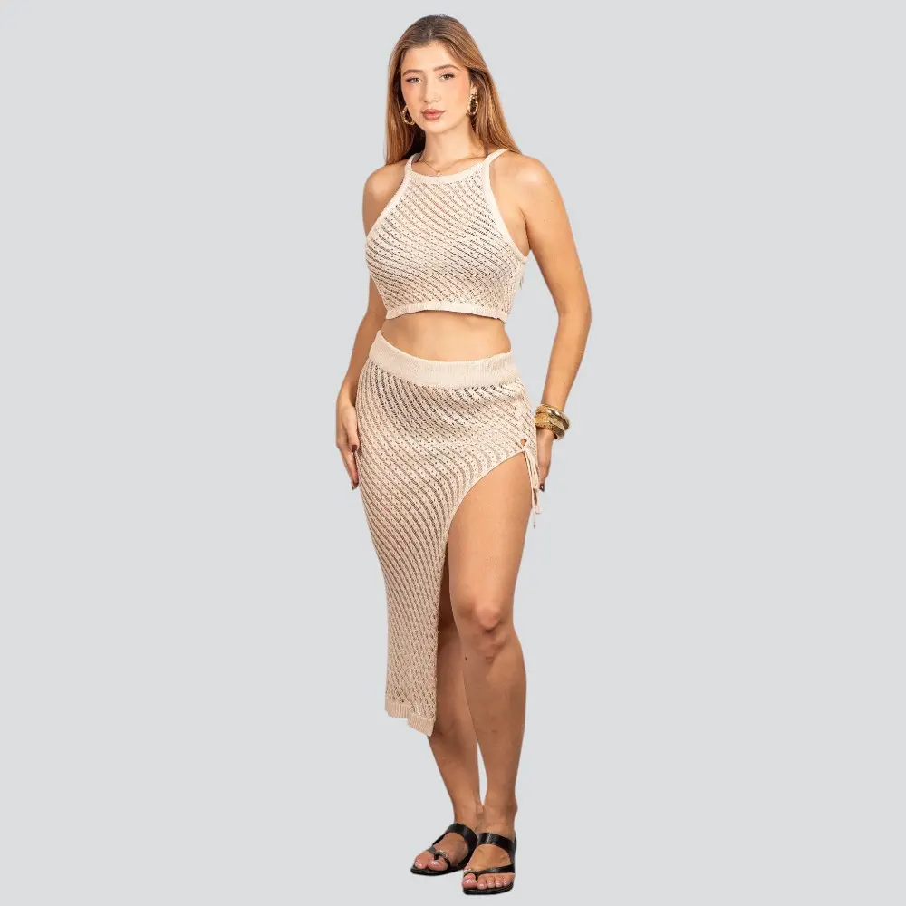 Saia Feminina Midi Crochê Com Fenda .FO97352S