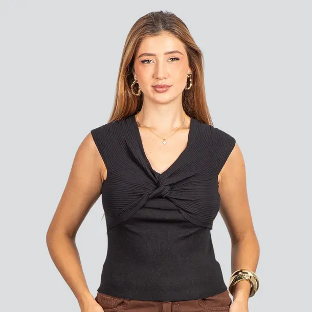Blusa Feminina Modal Decote Nó .FS3378 Preto