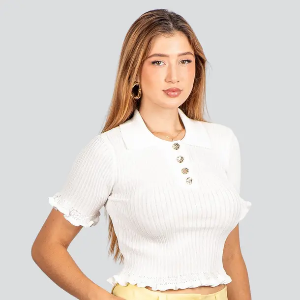 Blusa Feminina Modal Polo com Botões .FS3610 Branco
