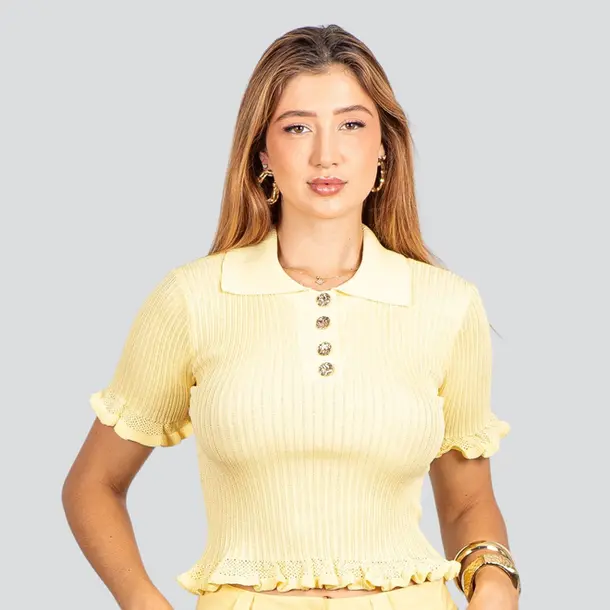 Blusa Feminina Modal Polo com Botões .FS3610 Amarelo