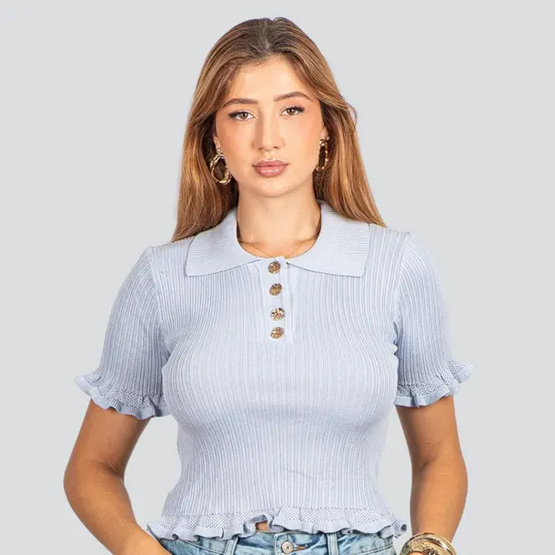 Blusa Feminina Modal Polo com Botões .FS3610 Azul