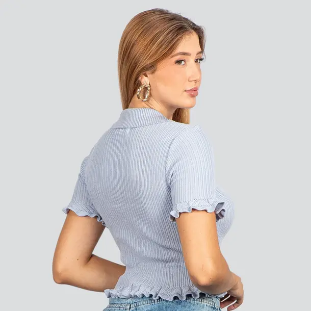 Blusa Feminina Modal Polo com Botões .FS3610 Azul