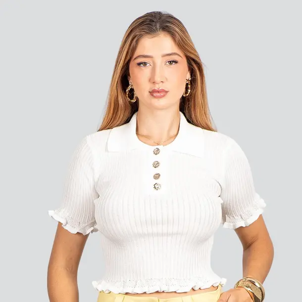 Blusa Feminina Modal Polo com Botões .FS3610 Branco