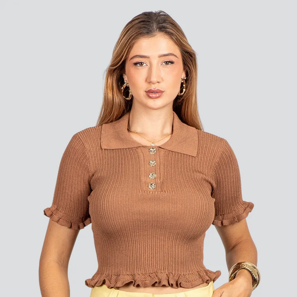 Blusa Feminina Modal Polo com Botões .FS3610
