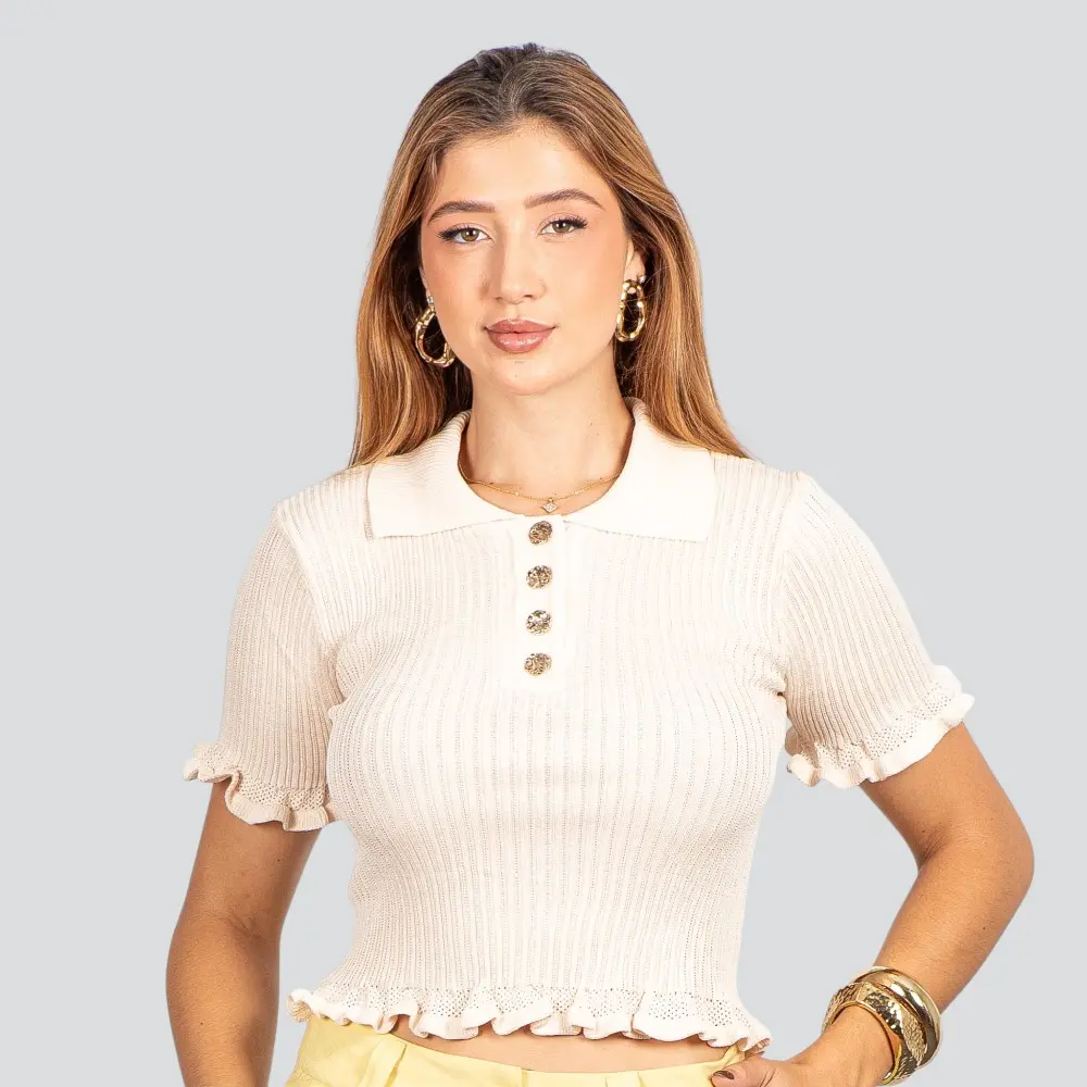Blusa Feminina Modal Polo com Botões .FS3610