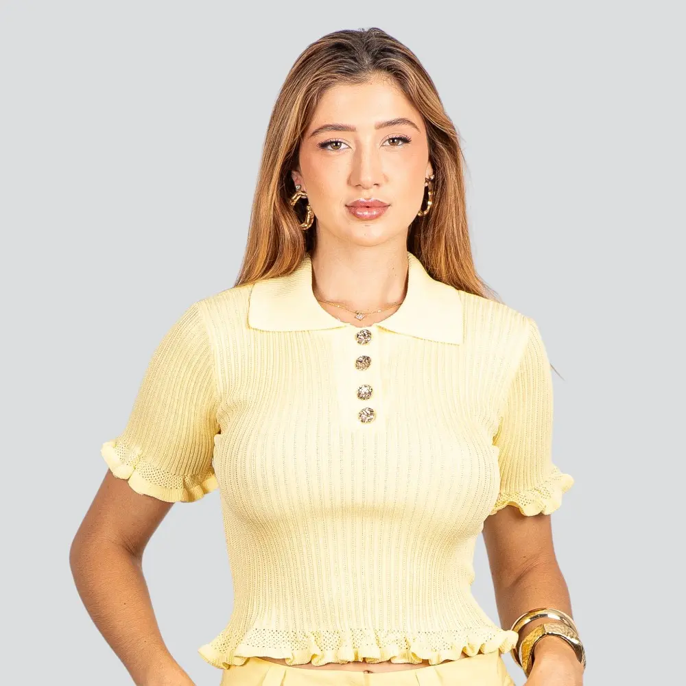 Blusa Feminina Modal Polo com Botões .FS3610