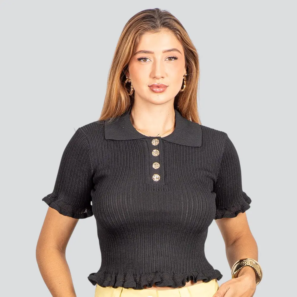 Blusa Feminina Modal Polo com Botões .FS3610