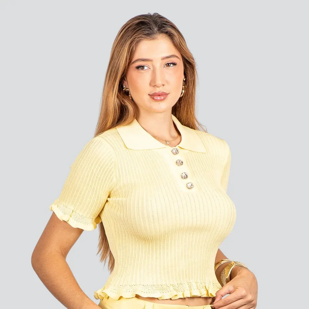Blusa Feminina Modal Polo com Botões .FS3610