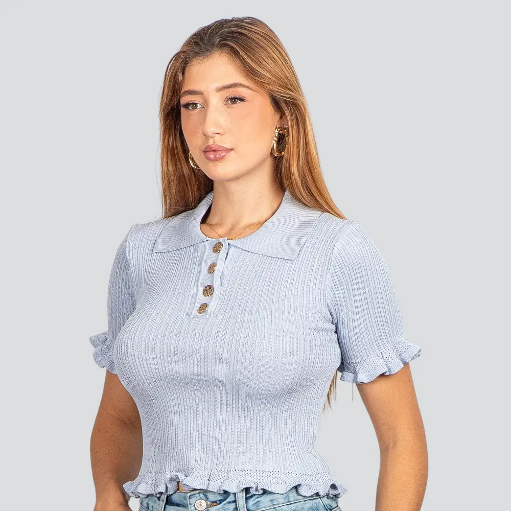 Blusa Feminina Modal Polo com Botões .FS3610