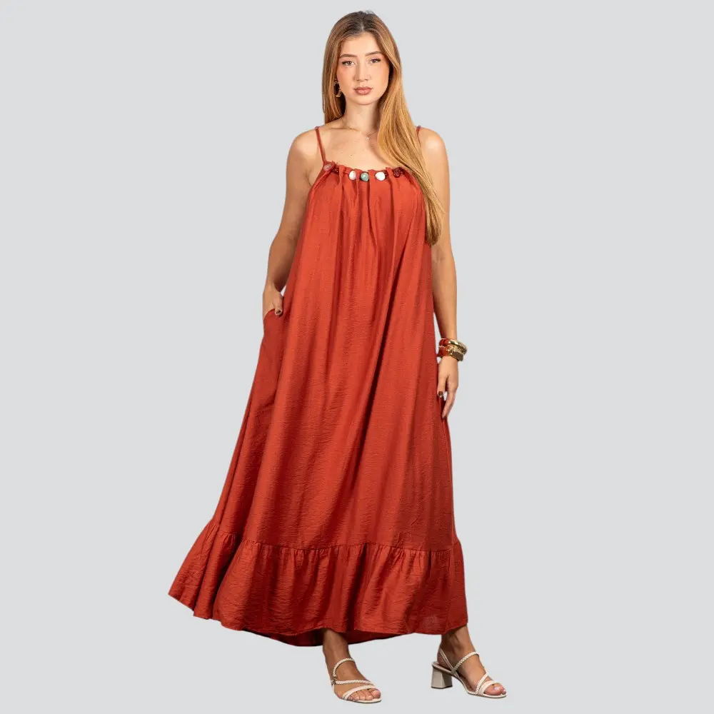 Vestido Feminino Longo Amplo com Pedraria .FV66129